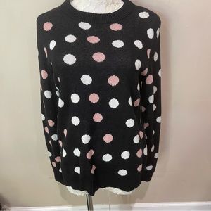 Popsugar Womens Polky Dot Black Pink Crew Neck Pull Over Sweater Size S